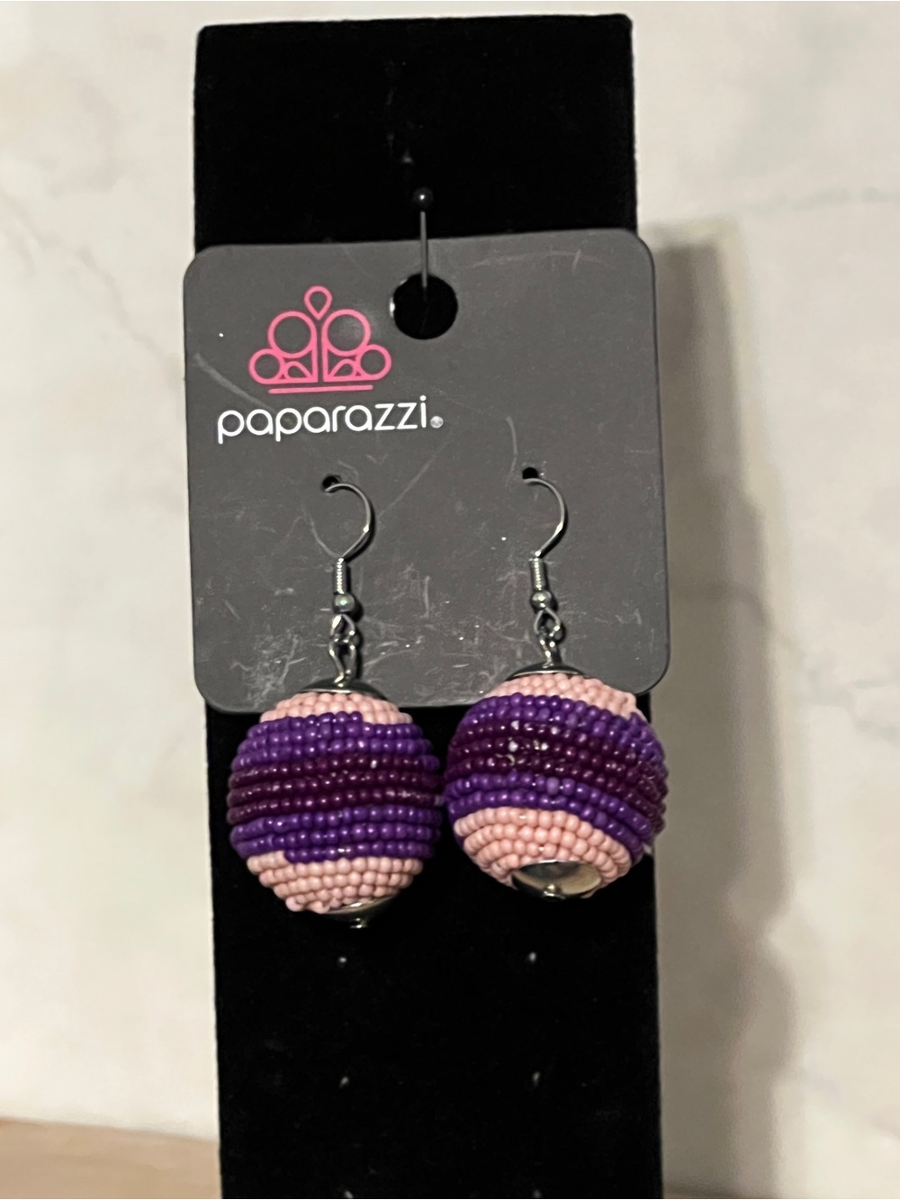 Paparazzi Pink and Purple Beaded Ball Drop Earrings